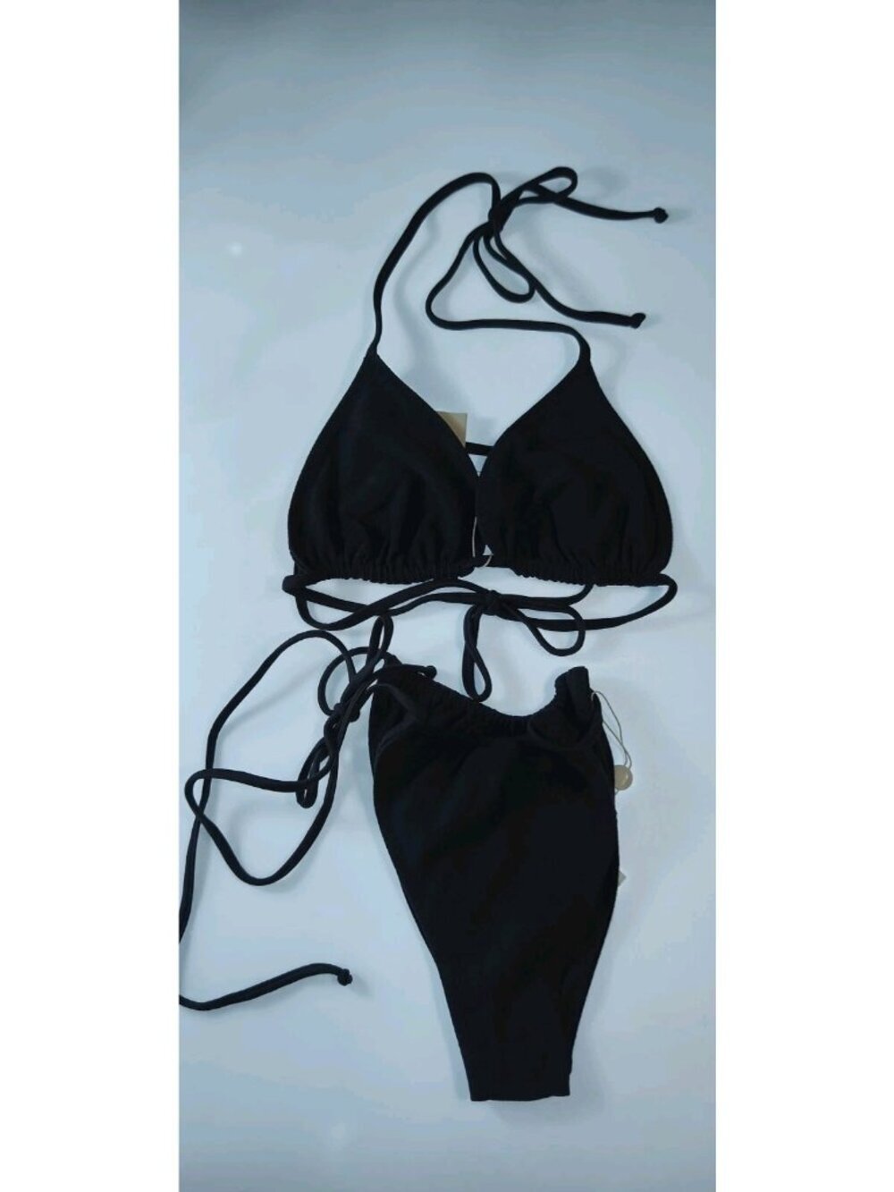 SAME Los Angeles Bikini Set XL Black Triangle Top High Cut Tie Side NWT